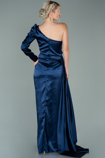 Long Navy Blue Satin Evening Dress ABU2038