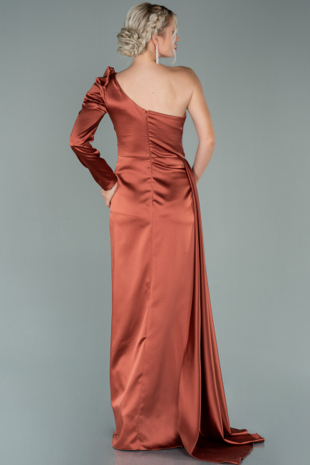 Long Light Brown Satin Evening Dress ABU2038