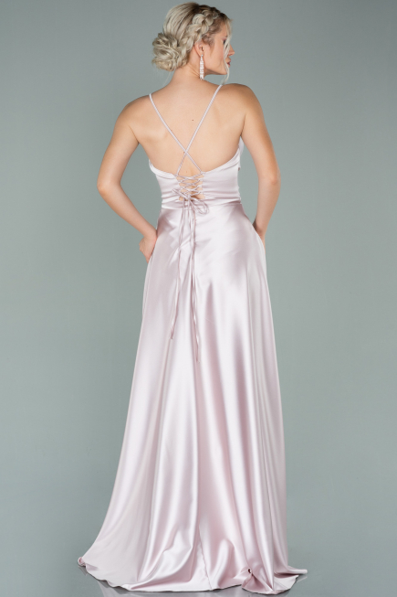 Powder Color Long Satin Evening Dress ABU1843
