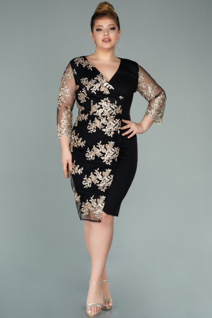 Short Black-Gold Oversized Evening Dress ABK1157