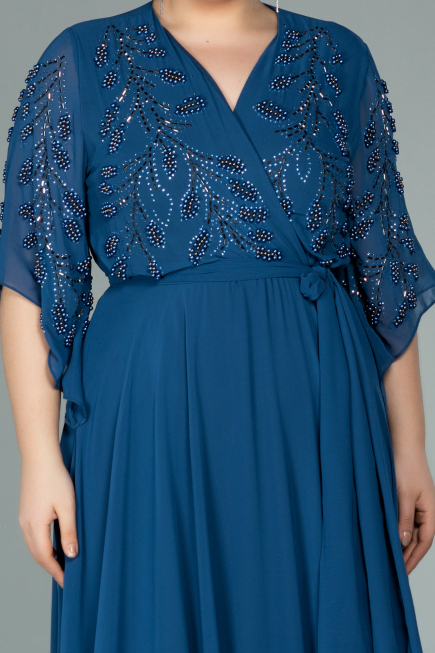 Long Indigo Chiffon Plus Size Evening Dress ABU2071