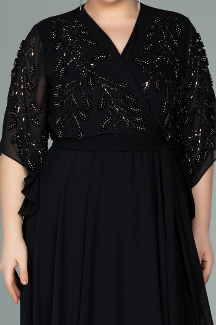 Long Black Chiffon Plus Size Evening Dress ABU2071