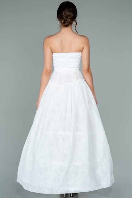 White Tarlatan Evening Dresses ABN02