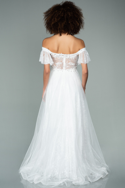 Long White Dantelle Evening Dress ABU1666