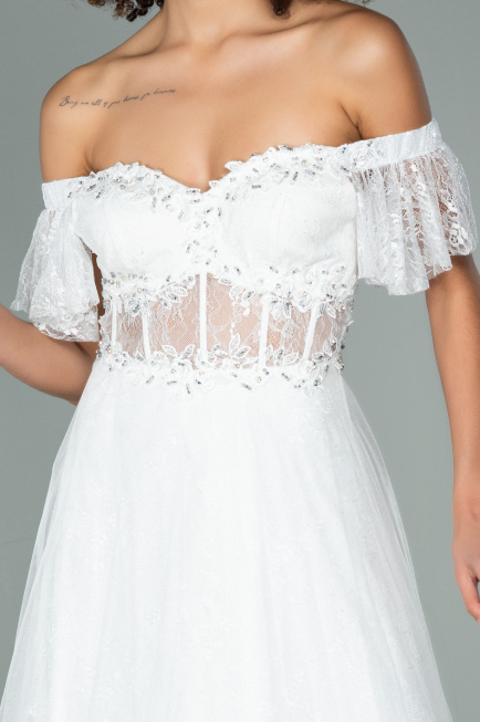 Long White Dantelle Evening Dress ABU1666