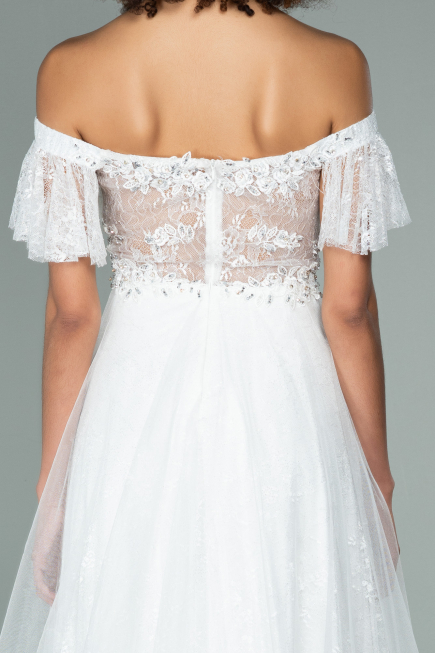 Long White Dantelle Evening Dress ABU1666