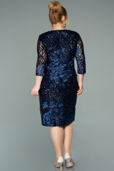 Short Navy Blue Scaly Plus Size Evening Dress ABK1284