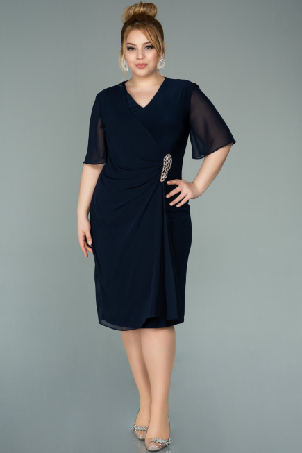 Short Navy Blue Chiffon Evening Dress ABK1294