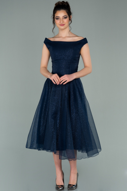 Midi Navy Blue Prom Gown ABK1316