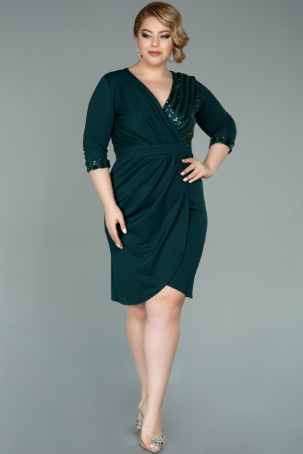 Short Emerald Green Plus Size Evening Dress ABK1325