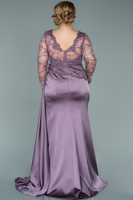 Long Lavender Satin Plus Size Evening Dress ABU2204
