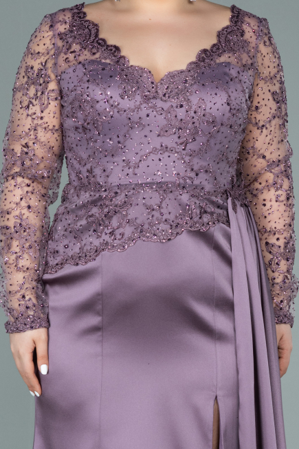 Long Lavender Satin Plus Size Evening Dress ABU2204