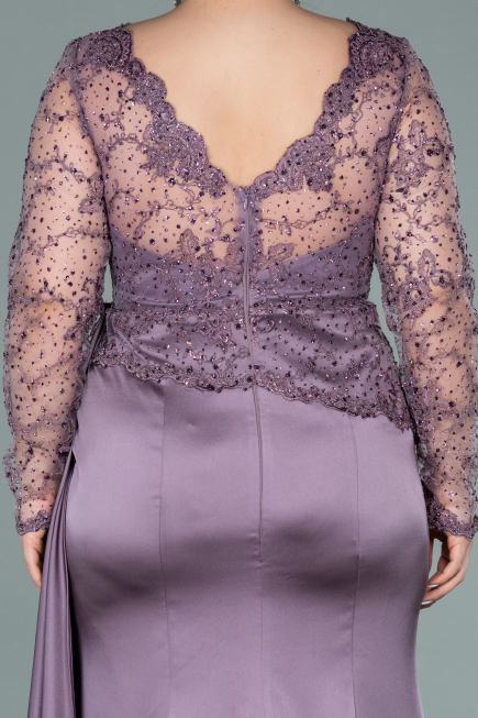 Long Lavender Satin Plus Size Evening Dress ABU2204
