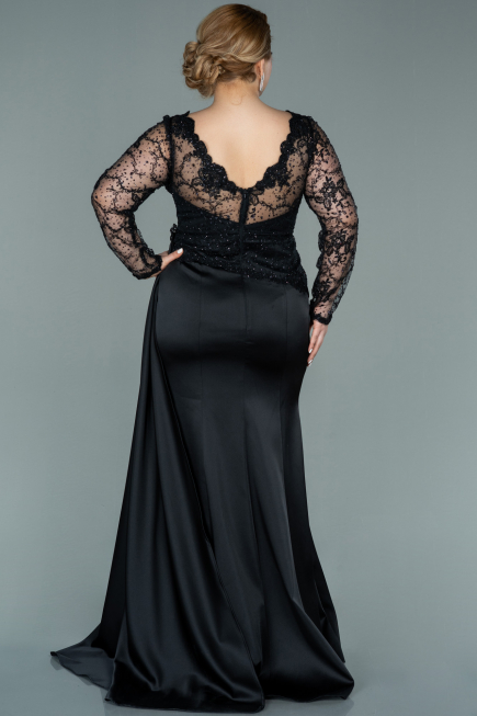 Long Black Satin Plus Size Evening Dress ABU2204