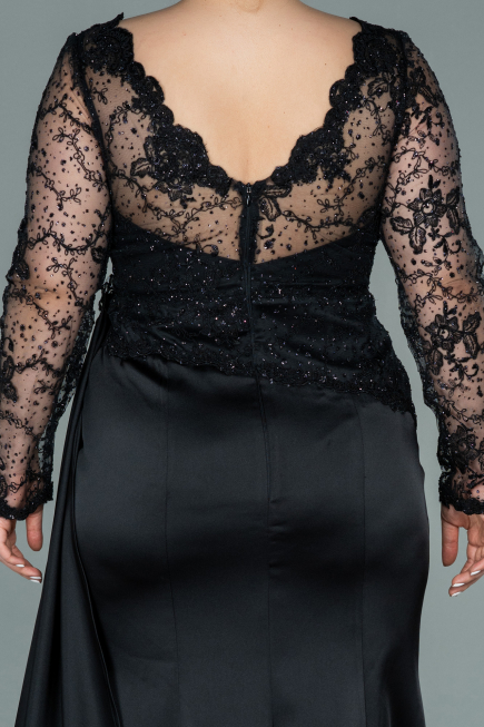 Long Black Satin Plus Size Evening Dress ABU2204