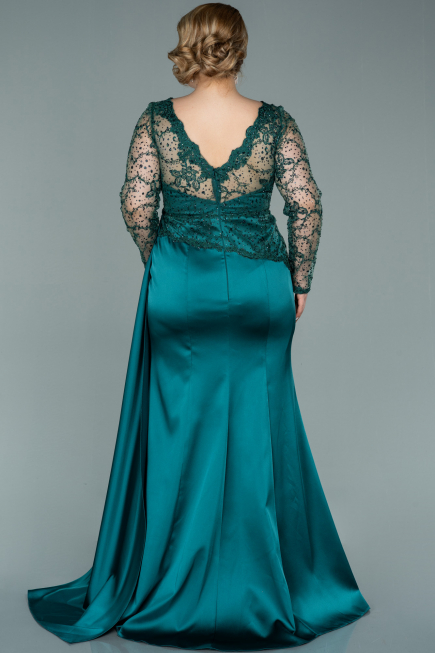 Long Emerald Green Satin Plus Size Evening Dress ABU2204