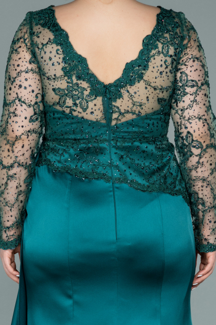 Long Emerald Green Satin Plus Size Evening Dress ABU2204