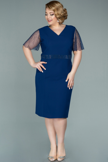 Midi Navy Blue Oversized Evening Dress ABK1338