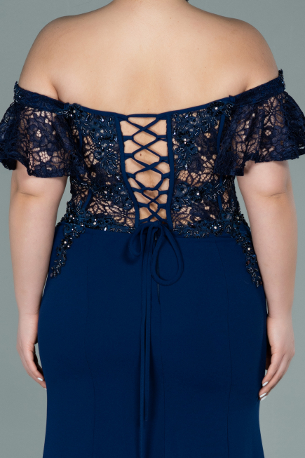 Long Navy Blue Dantelle Oversized Evening Dress ABU2248