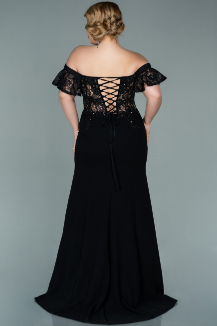 Long Black Dantelle Oversized Evening Dress ABU2248