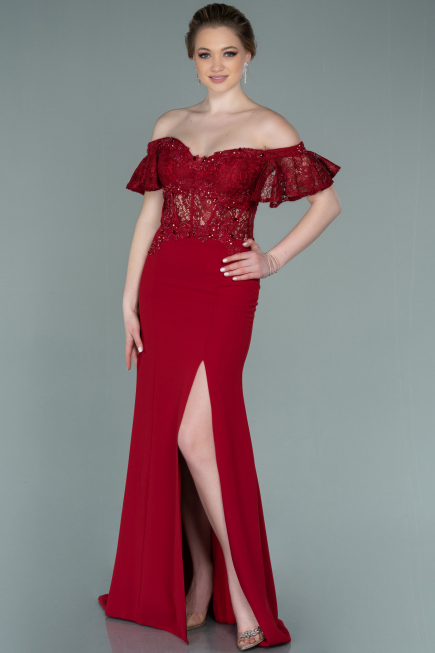 Long Burgundy Dantelle Evening Dress ABU2261