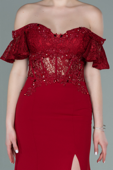 Long Burgundy Dantelle Evening Dress ABU2261