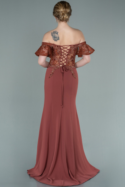 Long Light Brown Dantelle Evening Dress ABU2261