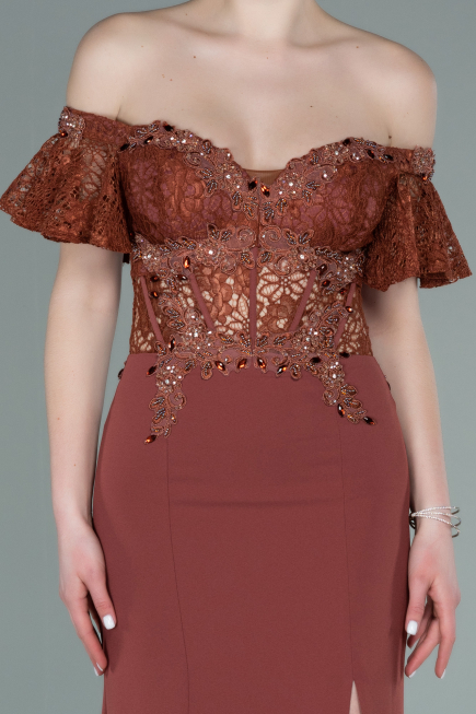 Long Light Brown Dantelle Evening Dress ABU2261