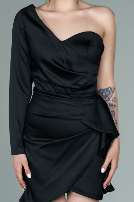 Short Black Satin Invitation Dress ABK1309