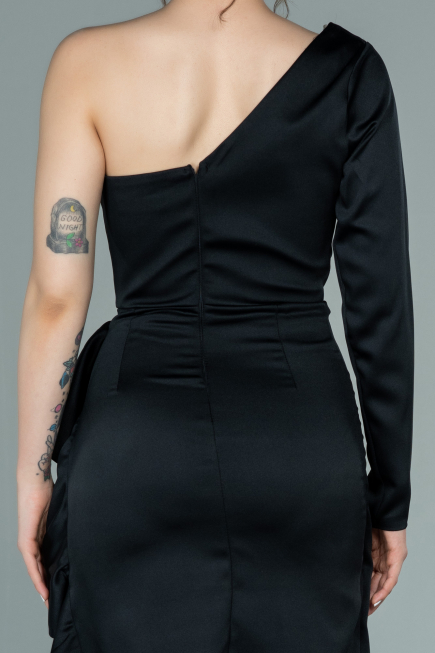 Short Black Satin Invitation Dress ABK1309
