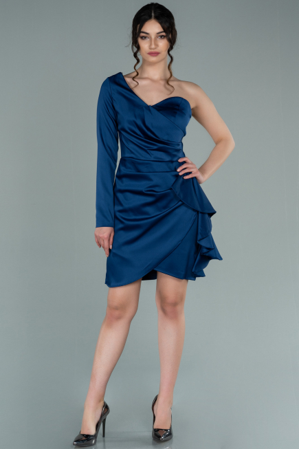 Short Navy Blue Satin Invitation Dress ABK1309