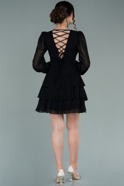 Mini Black Chiffon Invitation Dress ABK1366