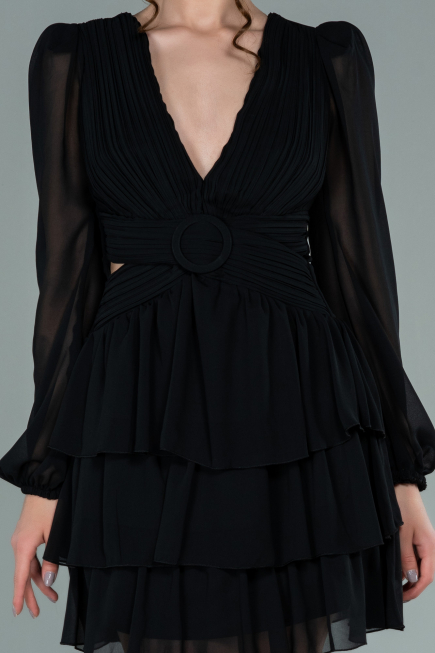 Mini Black Chiffon Invitation Dress ABK1366