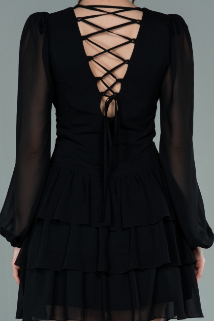Mini Black Chiffon Invitation Dress ABK1366