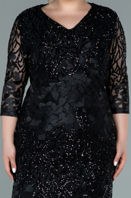 Black Short Scaly Plus Size Evening Dress ABK1284