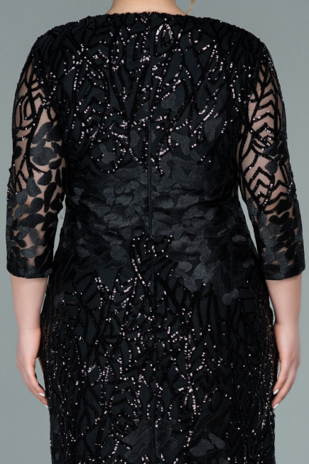 Black Short Scaly Plus Size Evening Dress ABK1284