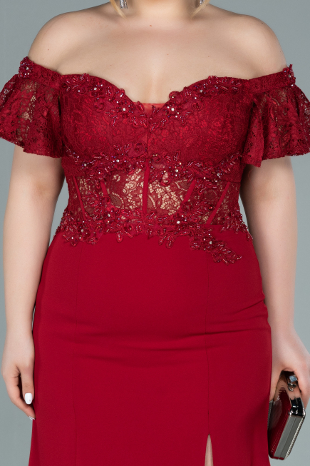 Red Long Dantelle Oversized Evening Dress ABU2248