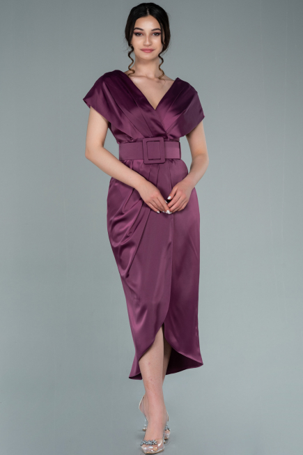 Plum Short Satin Invitation Dress ABK1107
