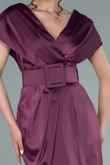 Plum Short Satin Invitation Dress ABK1107