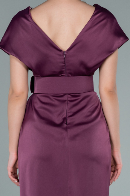 Plum Short Satin Invitation Dress ABK1107