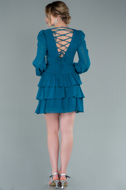 Oil Green Mini Chiffon Invitation Dress ABK1366