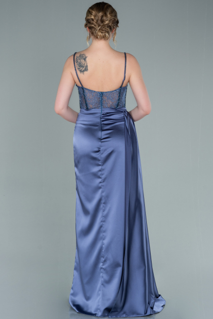 Indigo Long Satin Evening Dress ABU2130