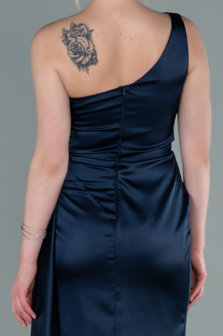 Navy Blue Long Satin Evening Dress ABU2028