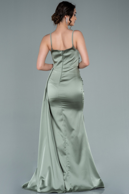 Olive Drab Long Satin Mermaid Evening Dress ABU1894