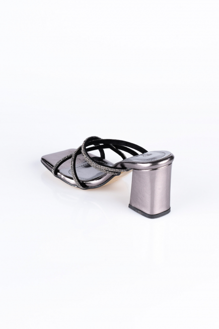 Platinum Mirror Evening Heeled Slippers AB1074