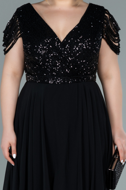 Short Black Chiffon Plus Size Evening Dress ABK1376