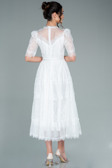 Midi White Dantelle Night Dress ABK1388