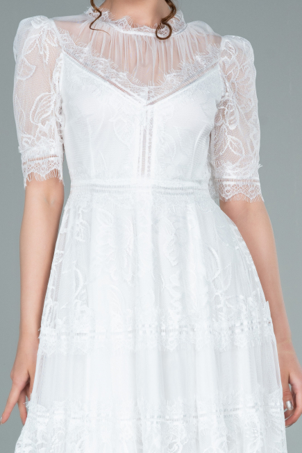 Midi White Dantelle Night Dress ABK1388