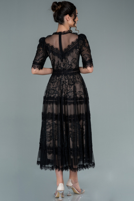 Midi Black Dantelle Night Dress ABK1388