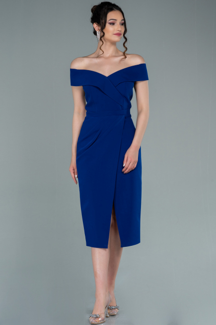 Midi Sax Blue Invitation Dress ABK1393